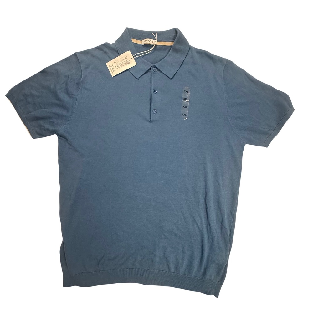Piquet Clothing Mens XXL Blue Knit Polo Shirt Short Sleeve Cotton UPOLG501 NWT‎